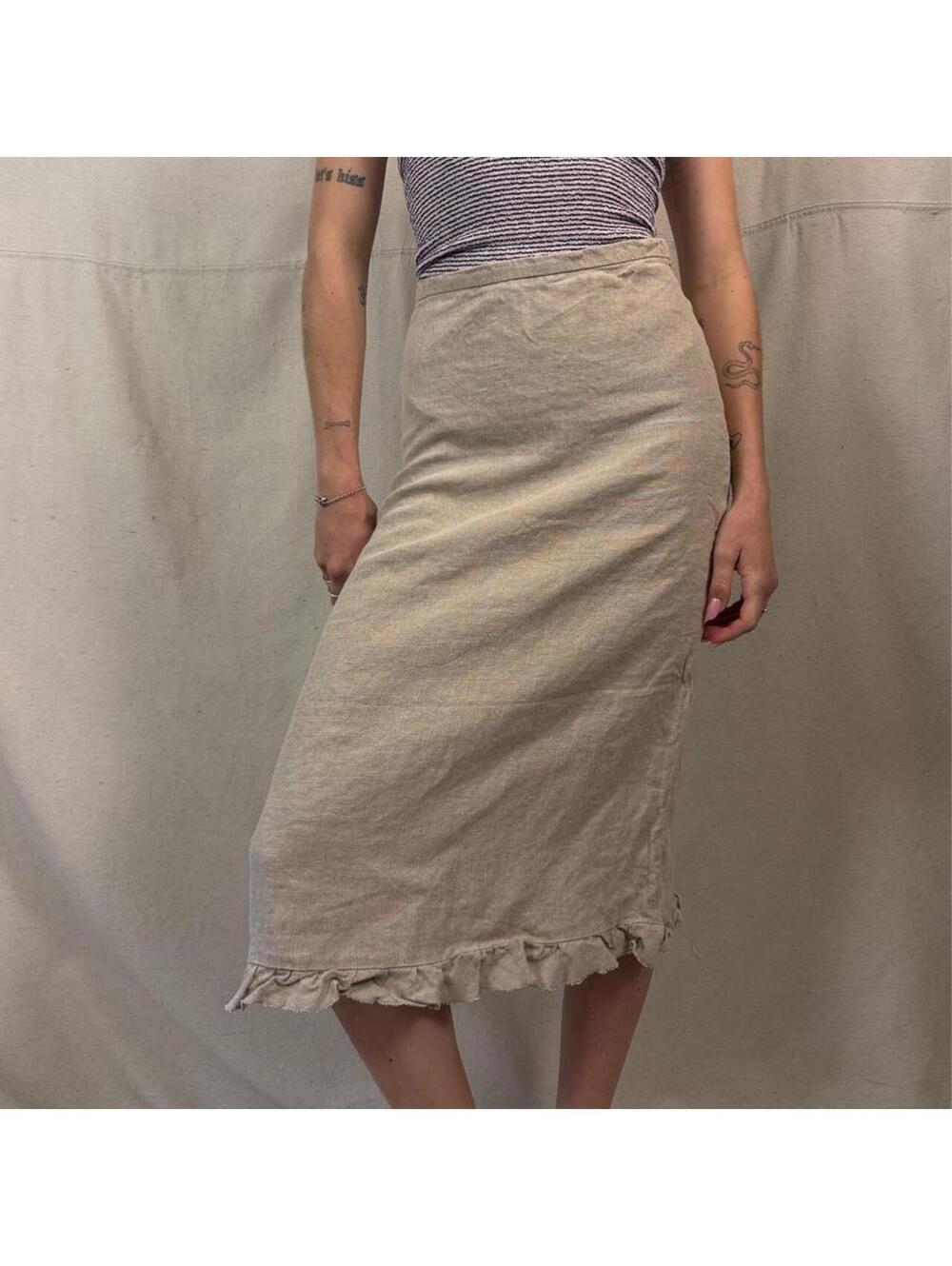 KORS Michael Kors 100% Linen Ruffle Hem Midi Skirt – Size 2
